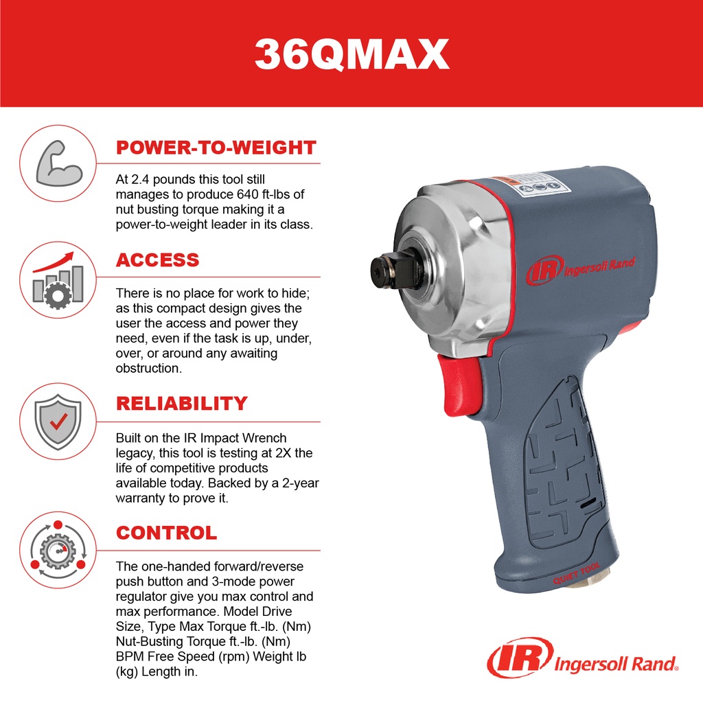 36Q Max Clé à chocs compacte 1/2'' Ingersoll Rand