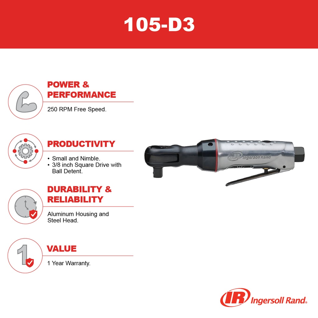 105-D3 Mini Clé à rochets carré 3/8'' Ingersoll Rand