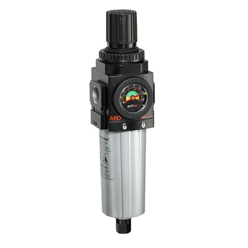 [P393D4-614] Combinaison Filtre Régulateur ARO Piggyback 1/2'' avec bol métallique à purge automatique