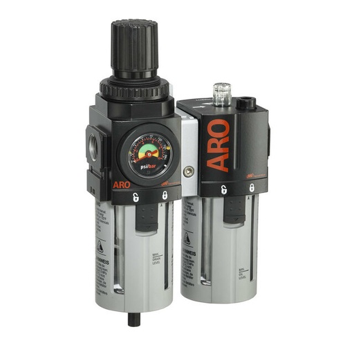 [C383D1-611] Combinaison Filtre Régulateur Lubrificateur ARO Piggyback 1/2'' avec bol métallique à purge automatique
